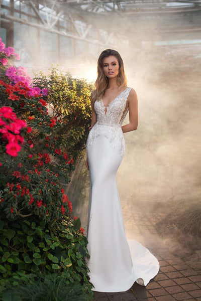 Made to Order #Viva - Crepe Mermaid/Trumpet Style with Beaded V Neckline Bridal Gown