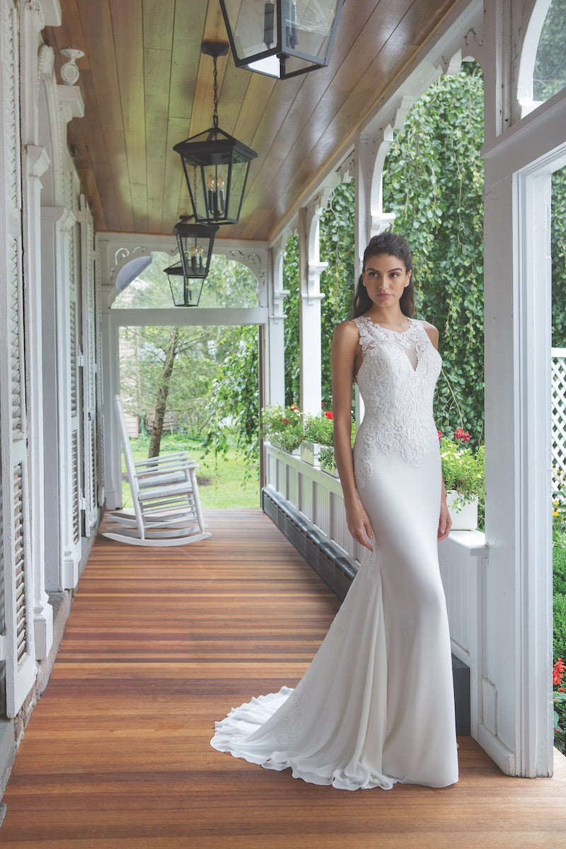 High Neckline Stretch Lace Wedding Dress - #11055 High Neckline Stretch Lace Wedding Dress - #11055
