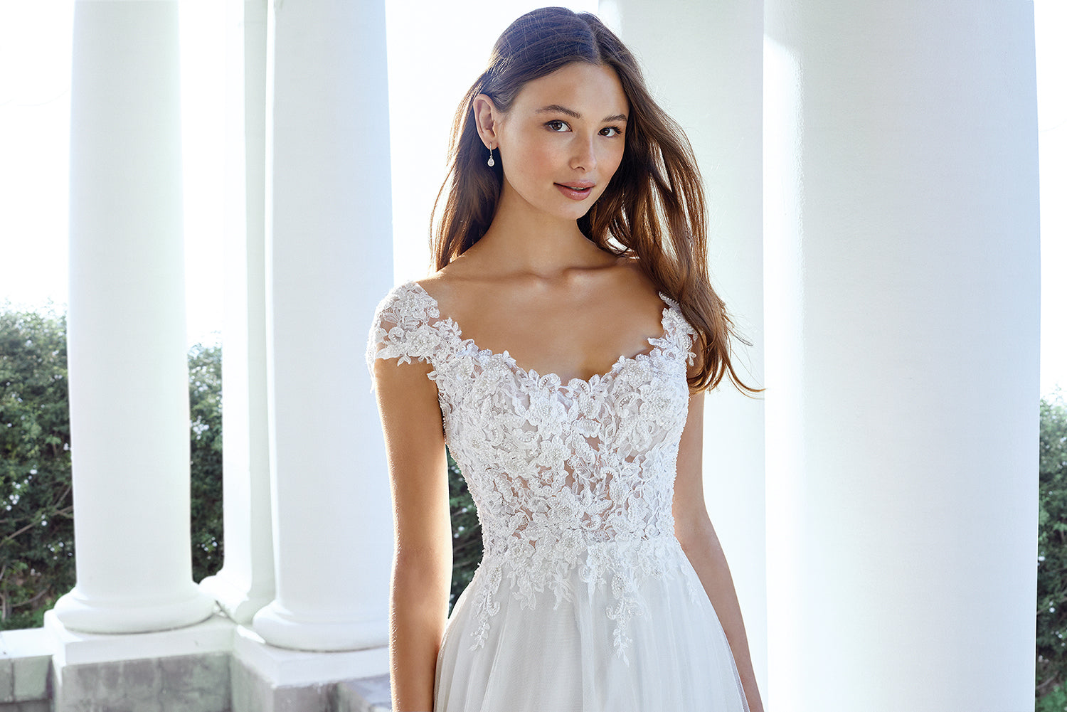 Scoop Neckline Lace Illusion Bodice Soft A-Line Skirt Wedding Dresses Online - #11131