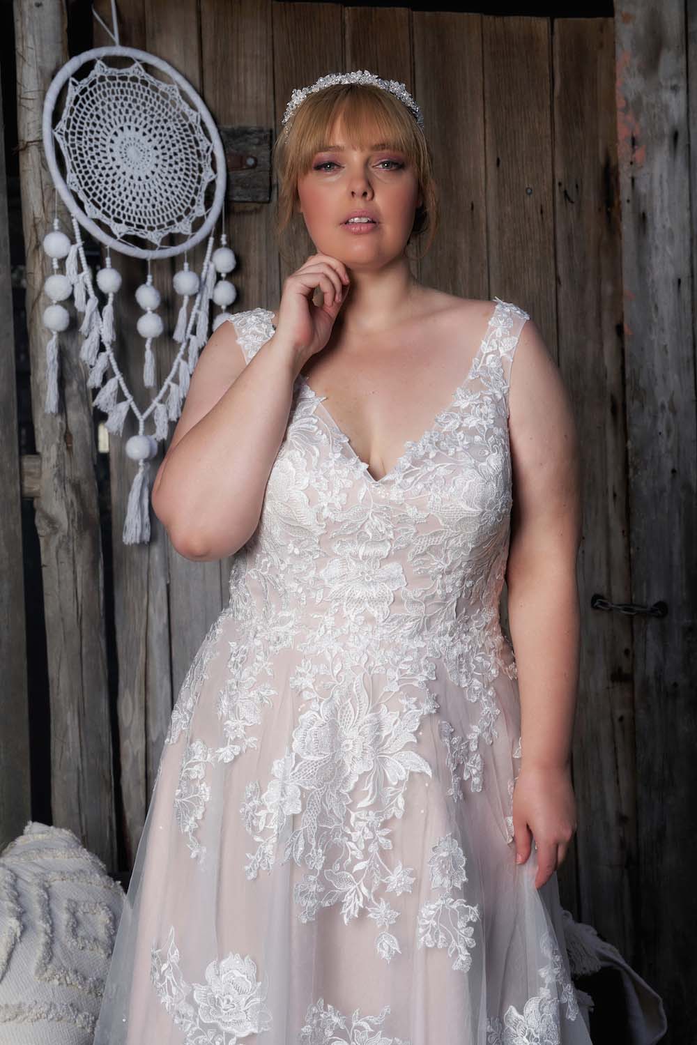*NEW* V Neckline Soft A-Line Ivory Wedding Gown - #1358