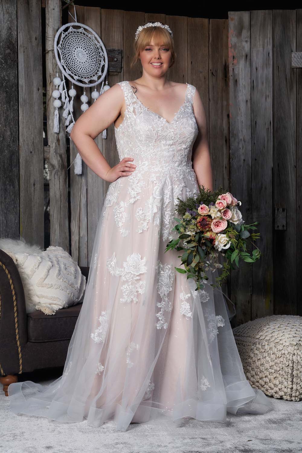 *NEW* V Neckline Soft A-Line Ivory Wedding Gown - #1358