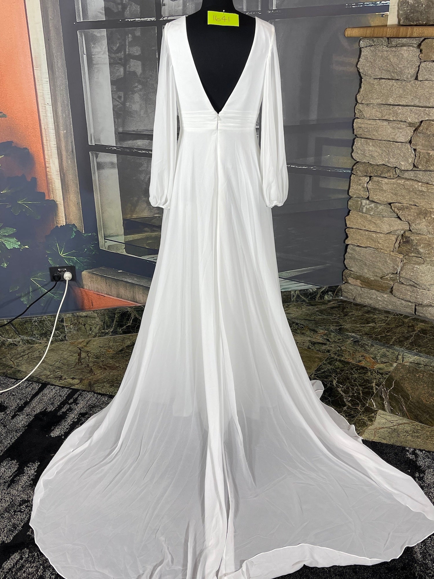 Elegant Ivory Chiffon Empire Line Wedding Dress with Split Bishop Slee Elegant Ivory Chiffon Empire Line Wedding Dress with Split Bishop Slee