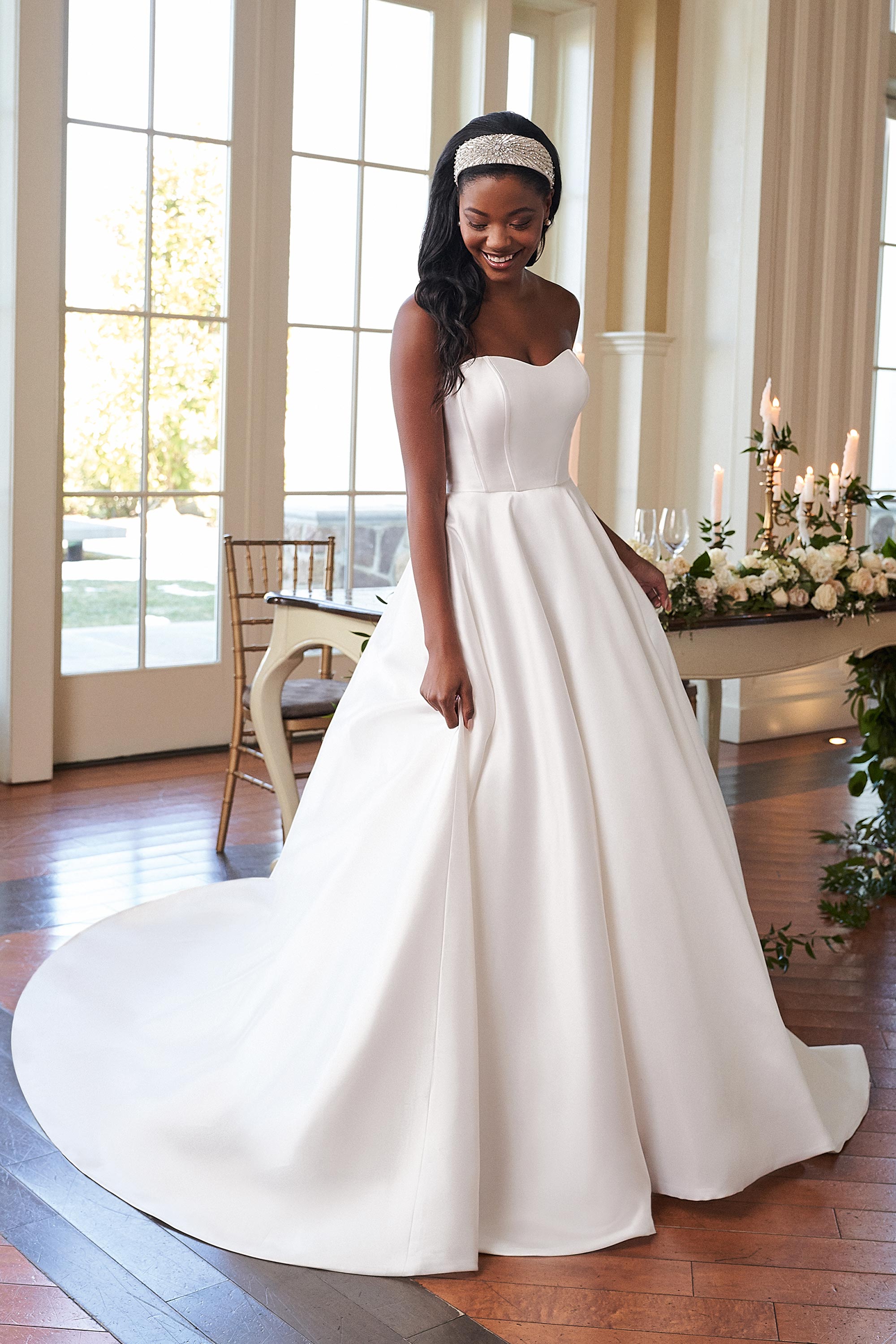 Show Sample: #44292 - Mikado Ball Gown with Smile Neckline