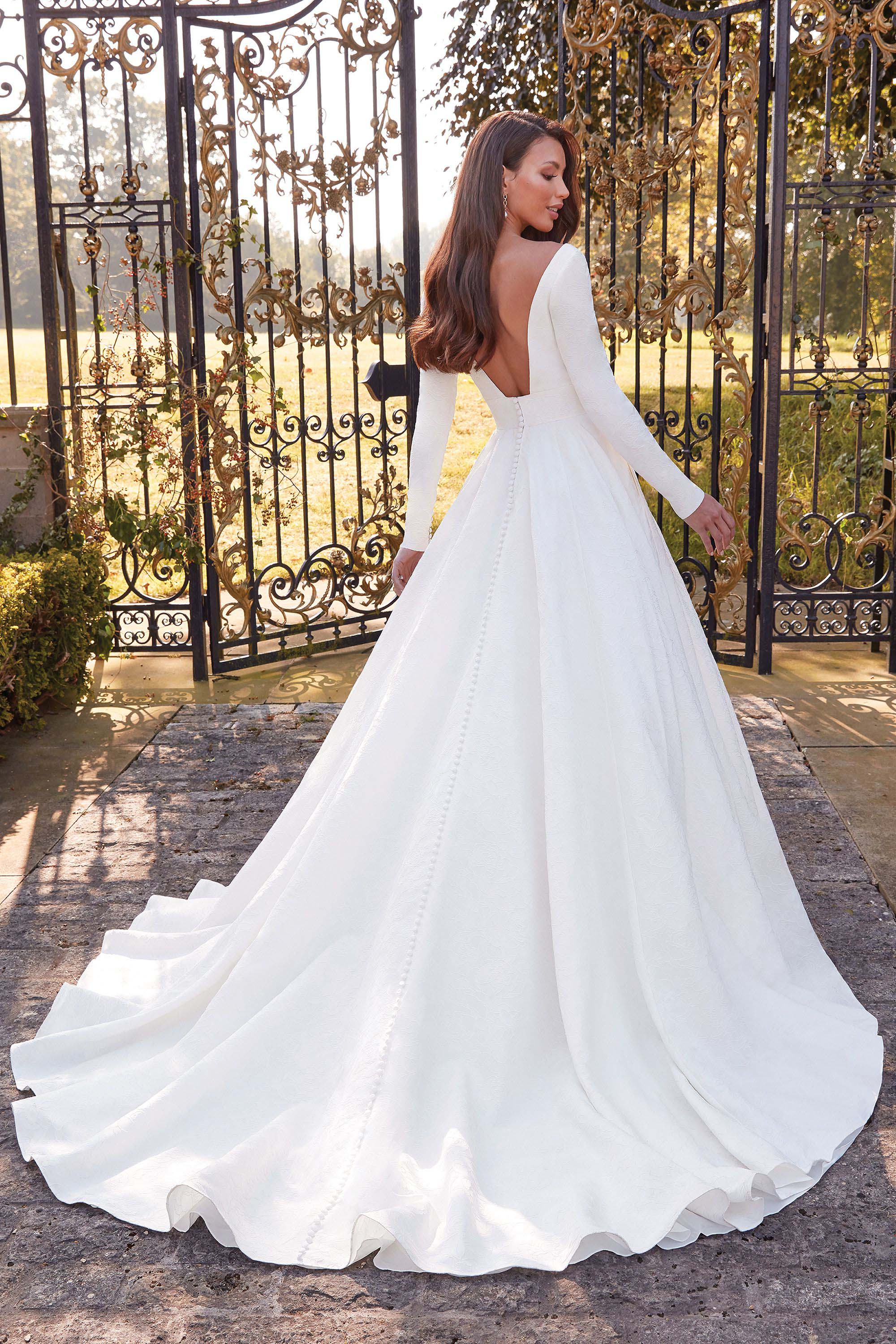 Show Sample: #44326 - Long Sleeves, High Waisted Brocade Fabric Ball Gown