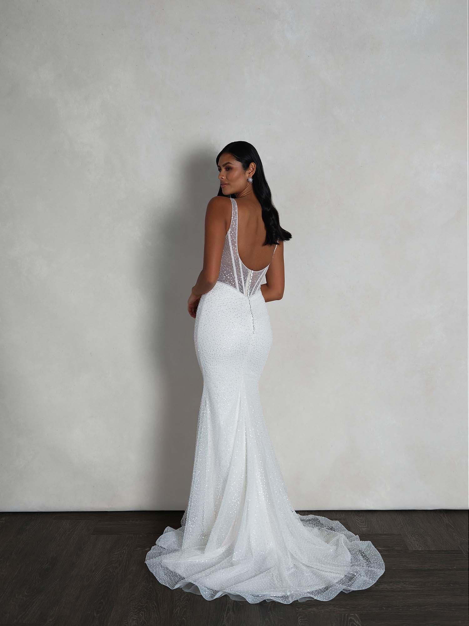 *NEW* Size 14 Fully Beaded Ivory Mermaid Style Scoop Neckline with Low Back Dress - #55149