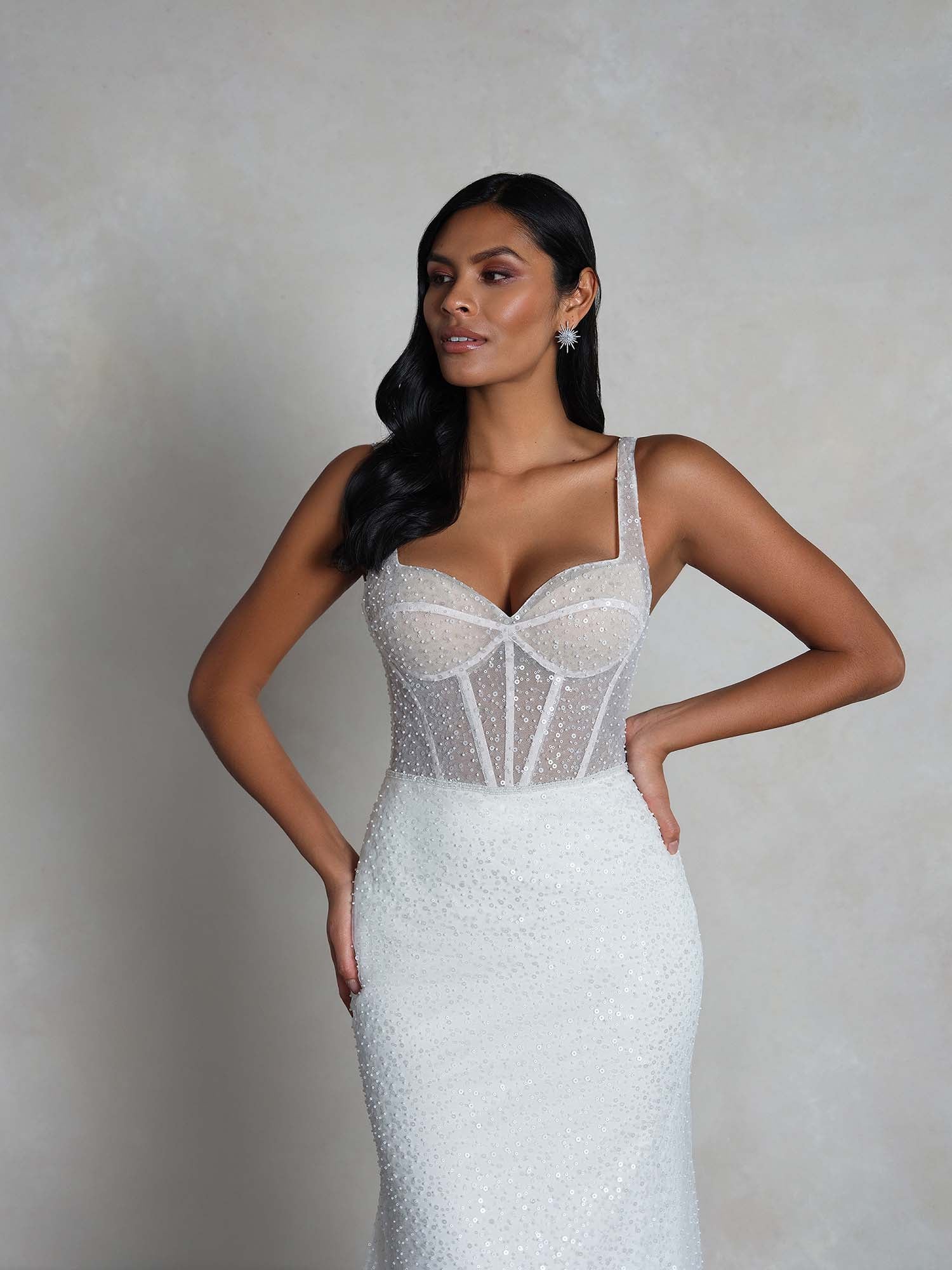 *NEW* Size 14 Fully Beaded Ivory Mermaid Style Scoop Neckline with Low Back Dress - #55149