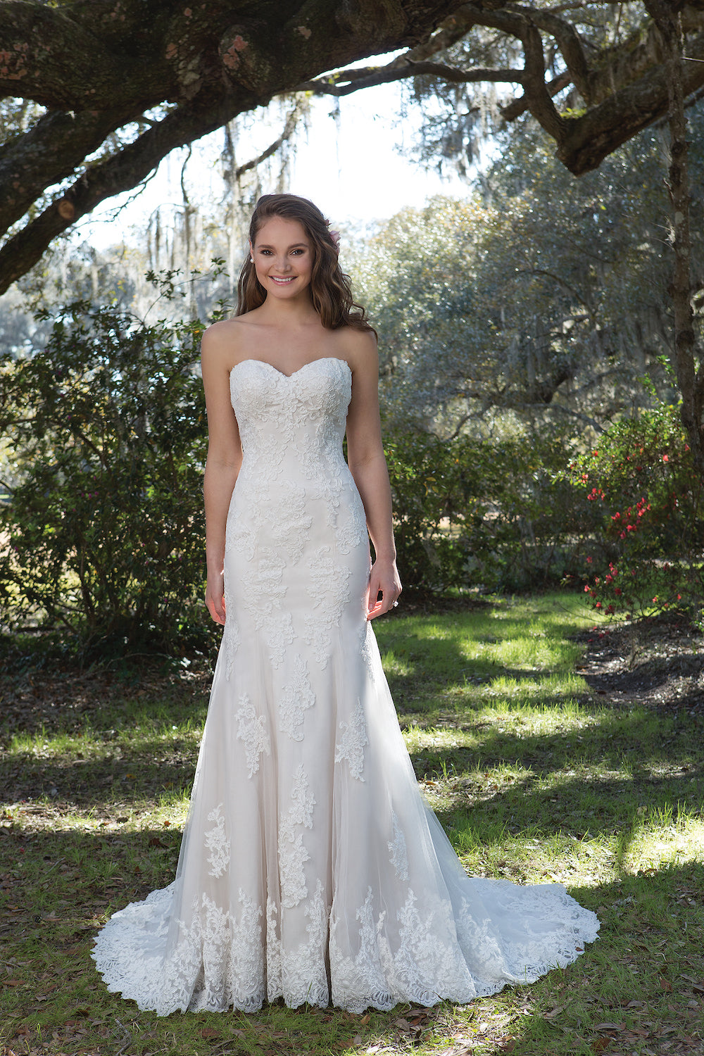 Sand/Ivory Satin Lace Tulle Wedding Dress #6167 - Sweetheart Neckline, Fabulous Structure, Designer Sample at Great Prices