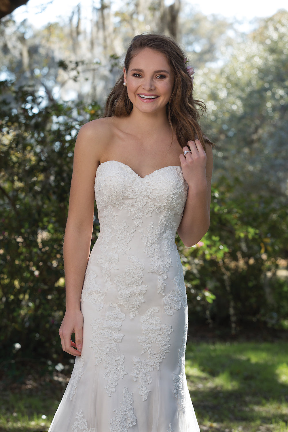 Lace Strapless Neckline Fit & Flair Gown with Stunning Lace Hem - #6167