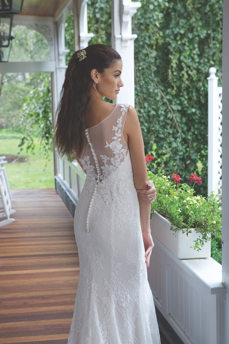 *NEW* All Over Lace with Stretch Jersey Lining, V Neckline and Low Back Bridal Gown - #11075