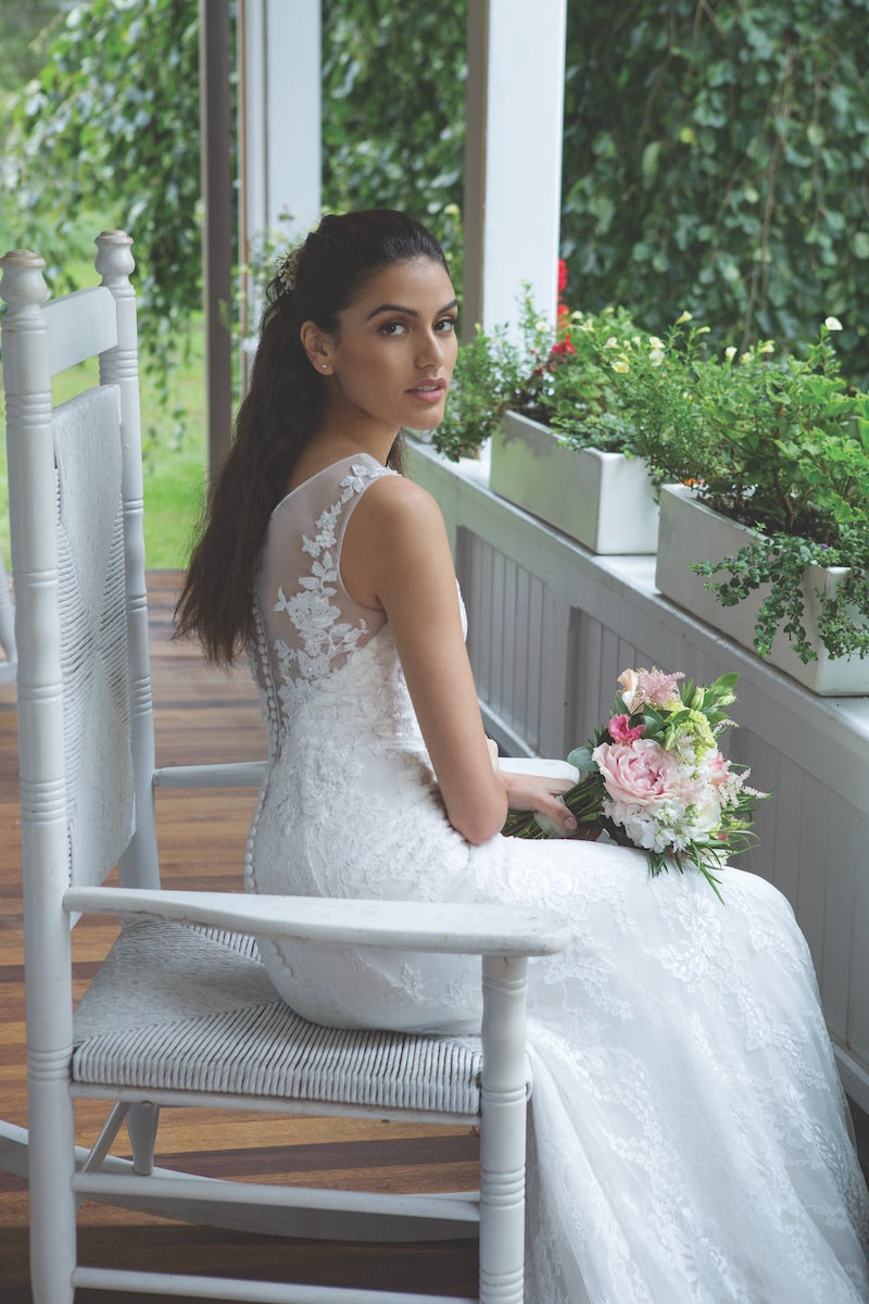 *NEW* All Over Lace with Stretch Jersey Lining, V Neckline and Low Back Bridal Gown - #11075