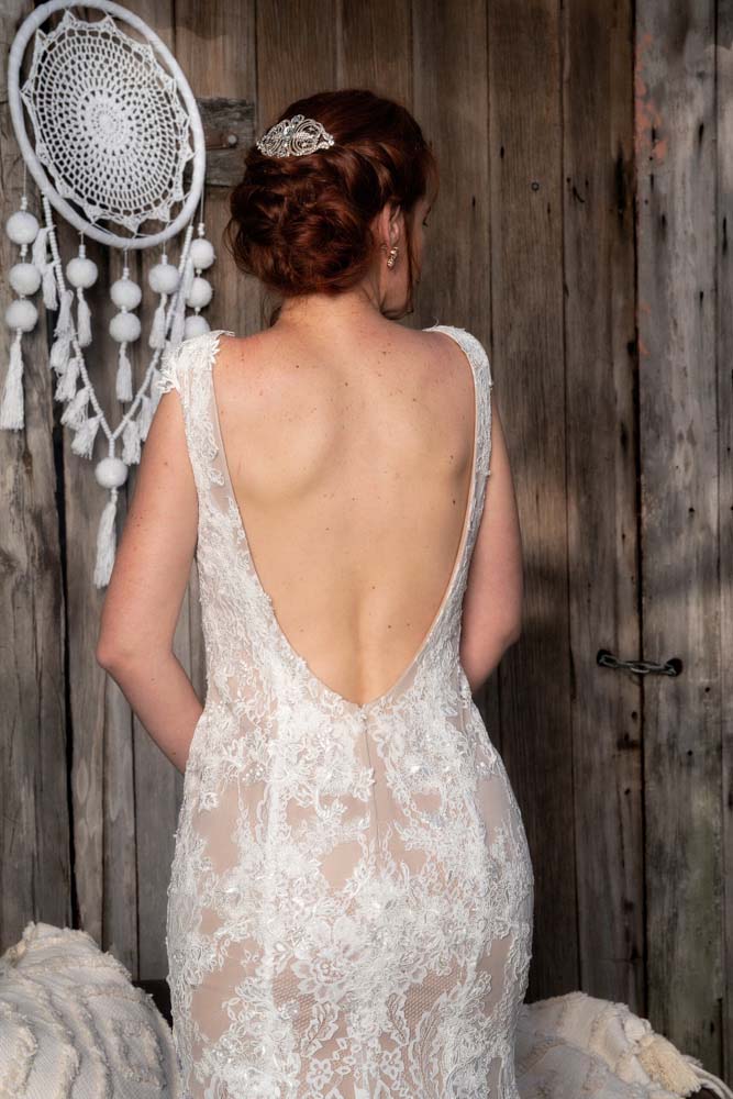 Low Back V-Neckline Lace Mermaid Wedding Dress Online - #1211