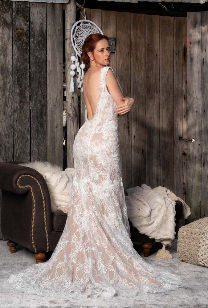 Low Back V-Neckline Lace Mermaid Wedding Dress Online - #1211