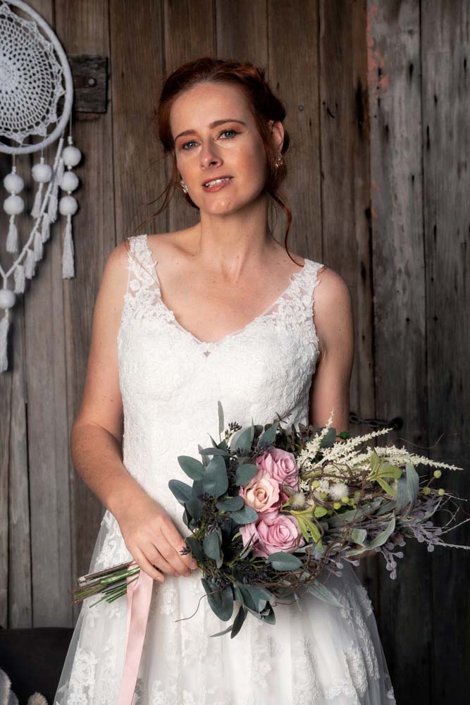 A Line Lace V Neckline with Keyhole Low Back Wedding Dresses Online - #1214A