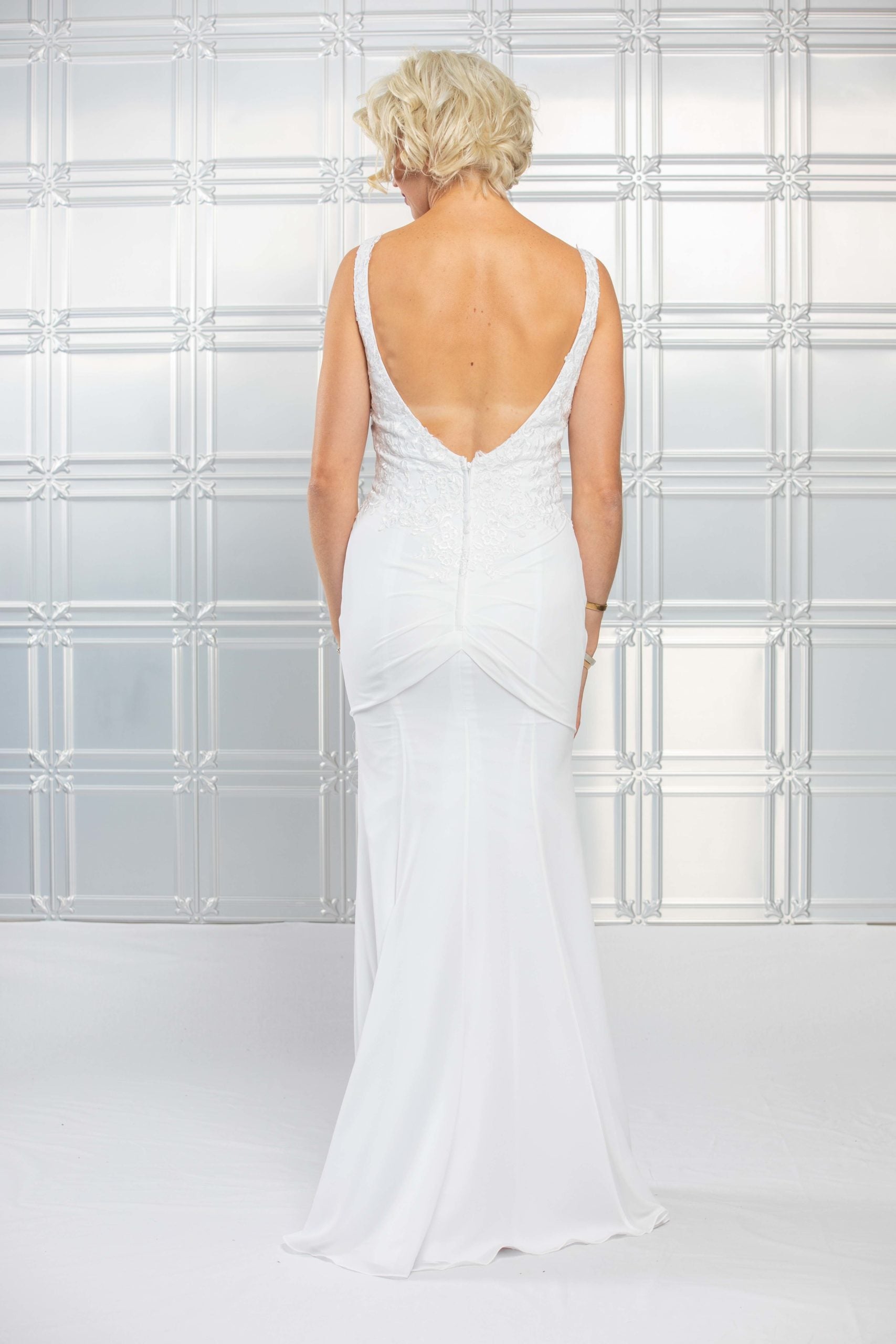 V Neckline Chiffon with Low Back and Lace Bodice Wedding Dresses Online - #1249