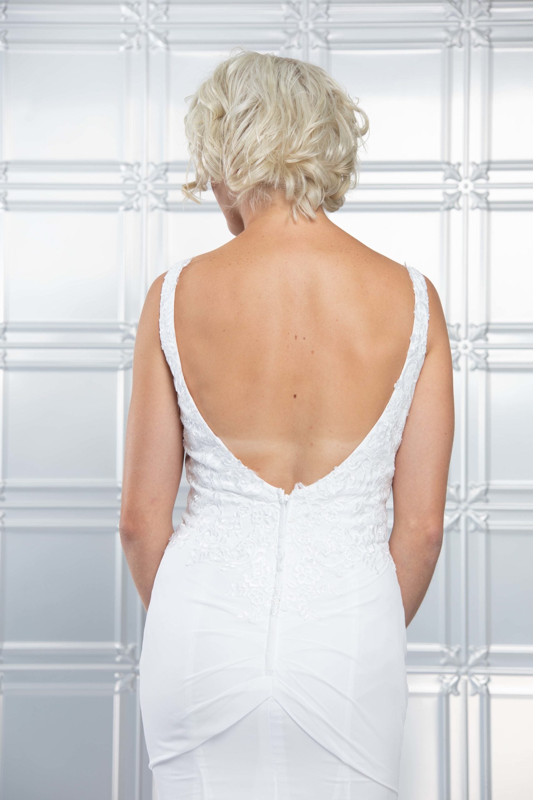 V Neckline Chiffon with Low Back and Lace Bodice Wedding Dresses Online - #1249