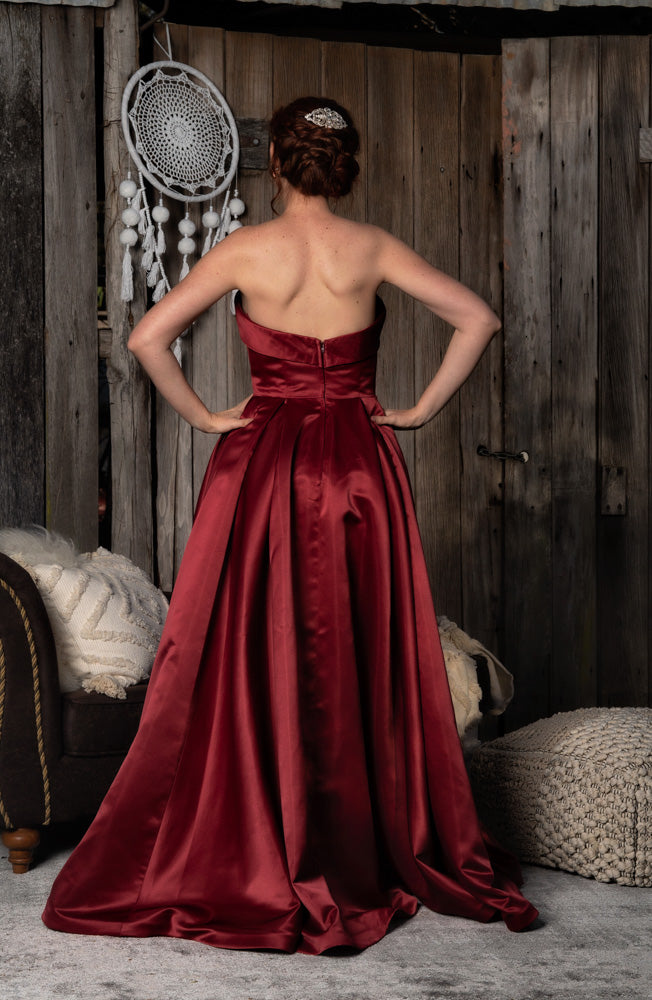 box pleat skirt wedding dress A-line Box Pleat Satin Wedding Dress With Straps