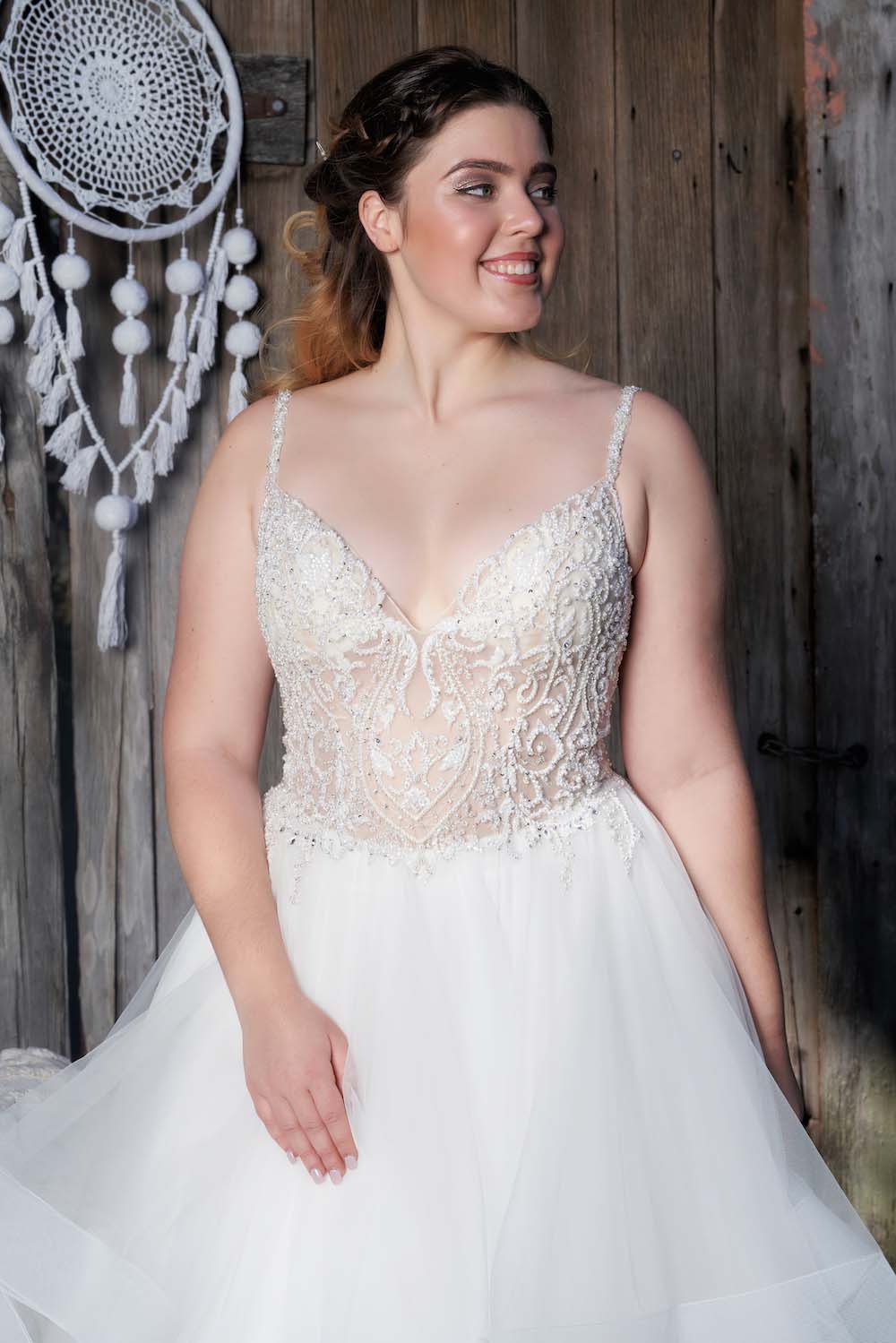 Remarkable Beaded Bodice with a Lace Up Corset Back, Horsehair Edged Ball Gown - #1316