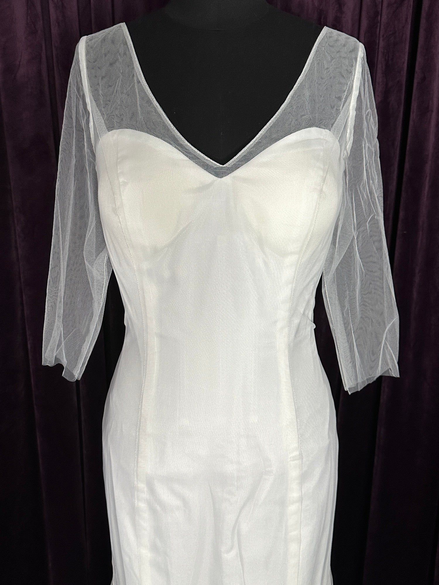 V Neckline V Back 3/4 Tulle Sleeve Wedding Dresses Online - #1349 Sizing Sample