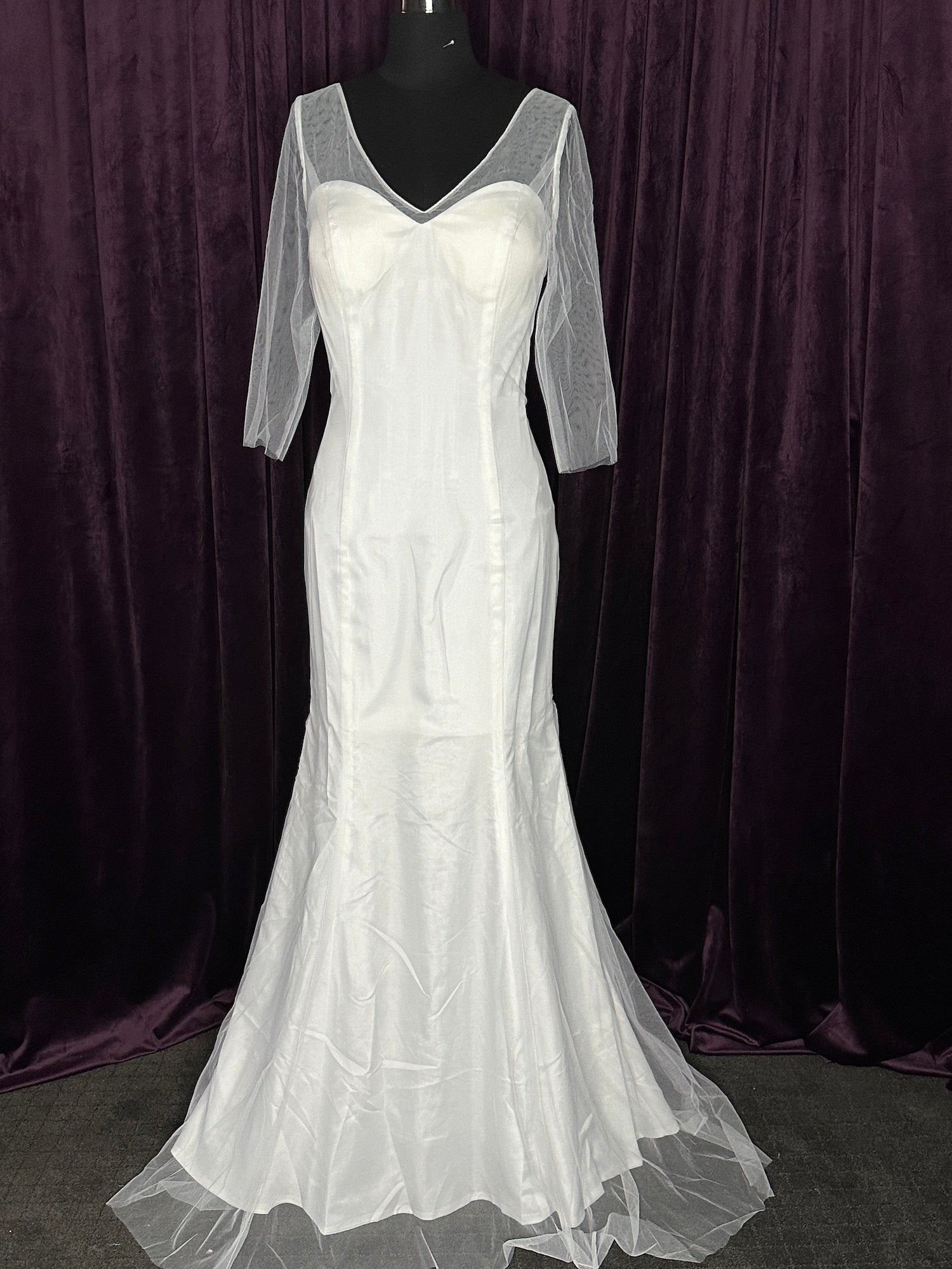 V Neckline V Back 3/4 Tulle Sleeve Wedding Dresses Online - #1349 Sizing Sample