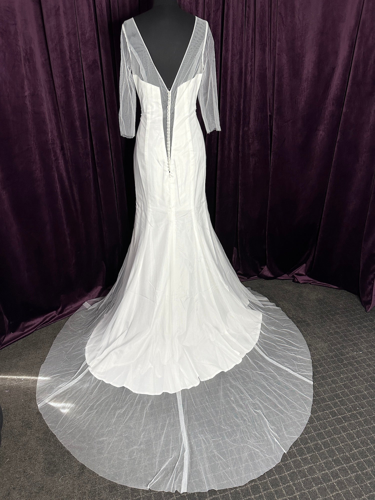 V Neckline V Back 3/4 Tulle Sleeve Wedding Dresses Online - #1349 Sizing  Sample