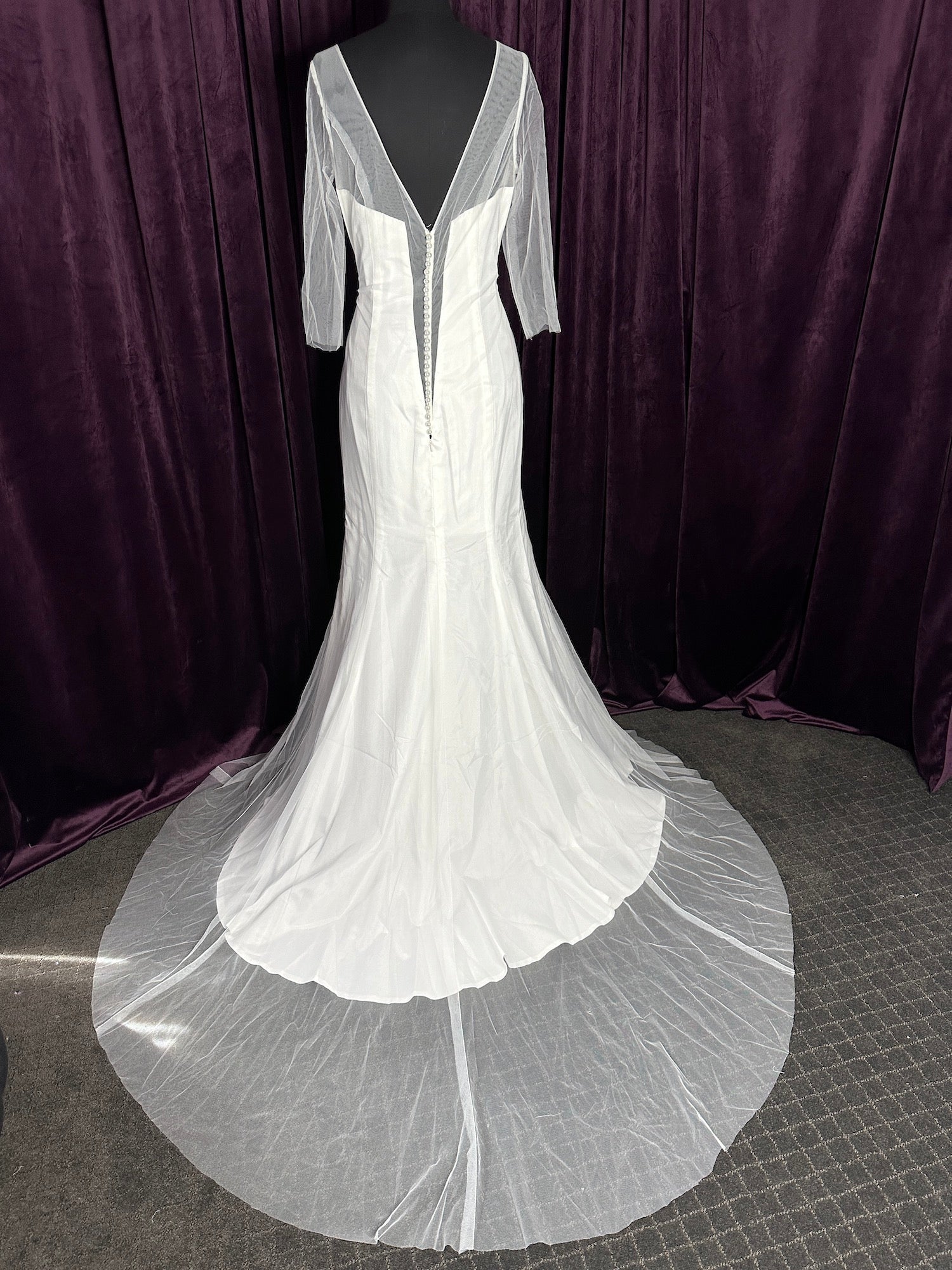 V Neckline V Back 3/4 Tulle Sleeve Wedding Dresses Online - #1349 Sizing Sample