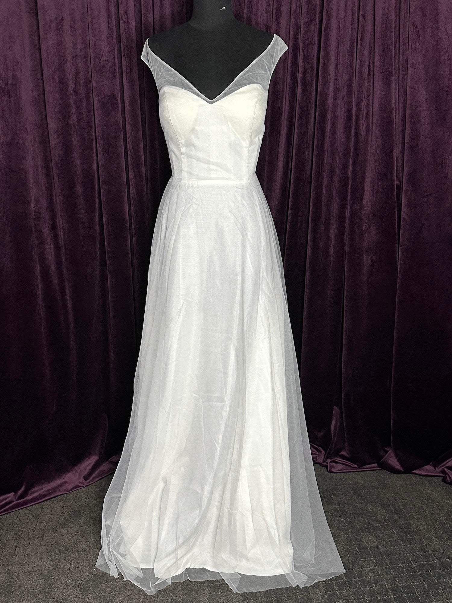 Off the Shoulder Neckline Tulle A Line Skirt Wedding Dresses Online 1358 Sizing Sample