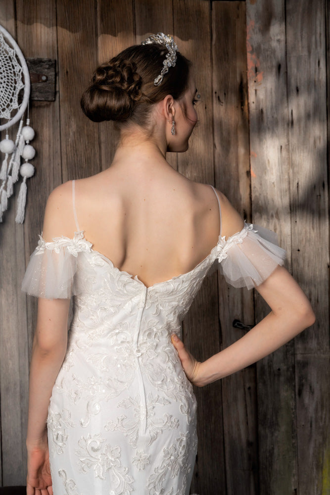 Lace Mermaid Wedding Dress with Dropped Off the Shoulder -  #1362