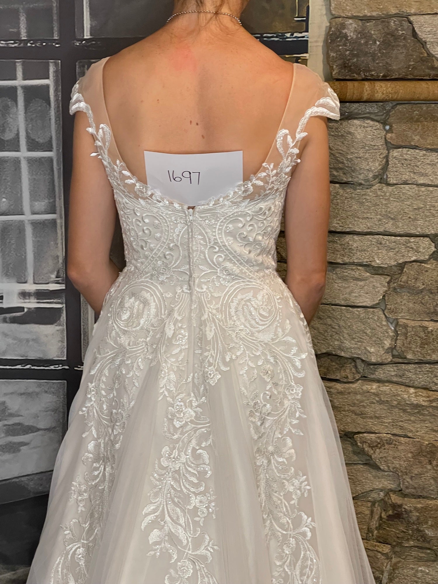 *NEW*  Designer Wedding Gown Off Shoulder Cap Sleeve A-Line - #1697