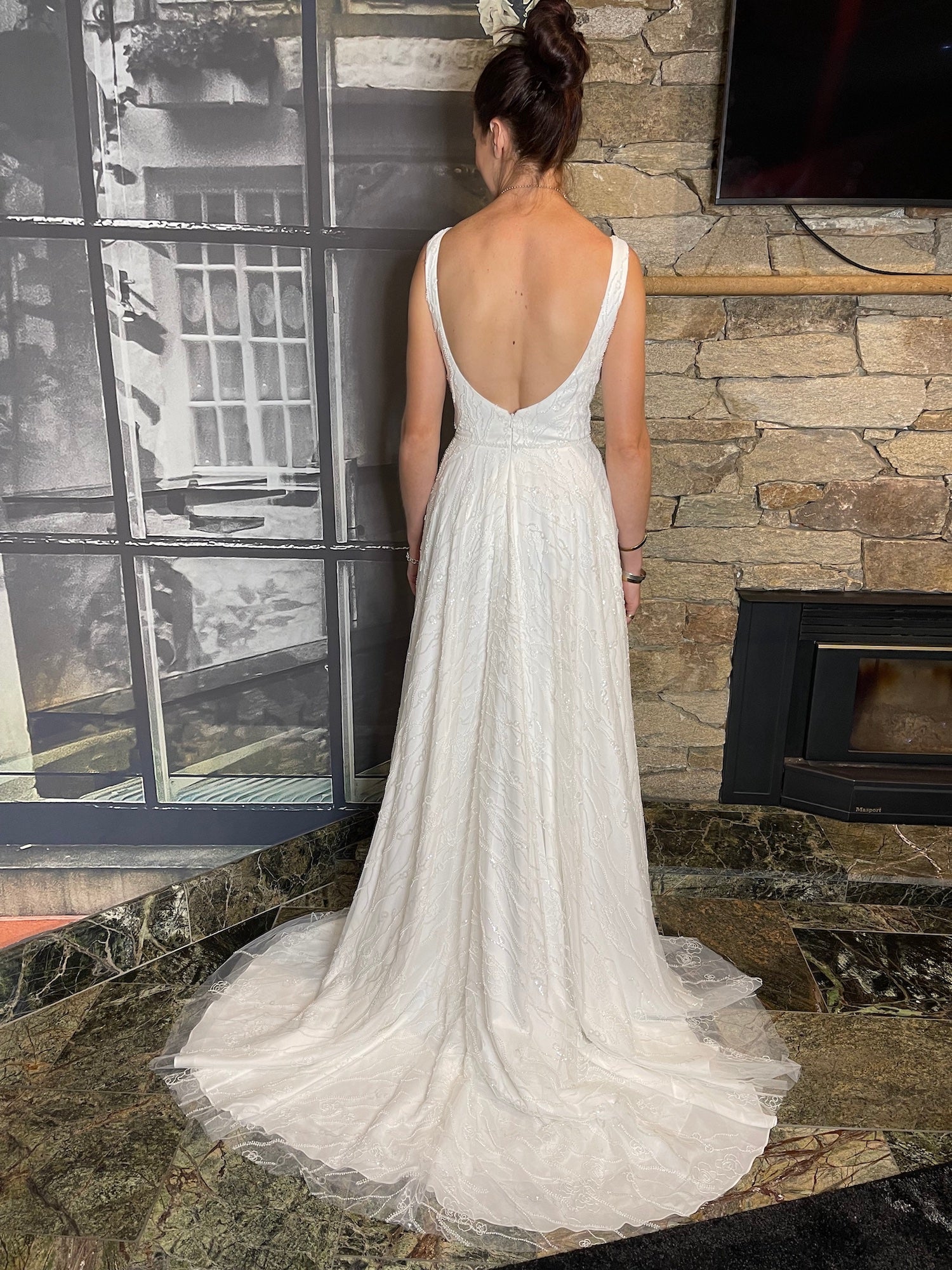*NEW* Ivory Scoop Neckline with Low Back Fully Beaded Fabric - #1719