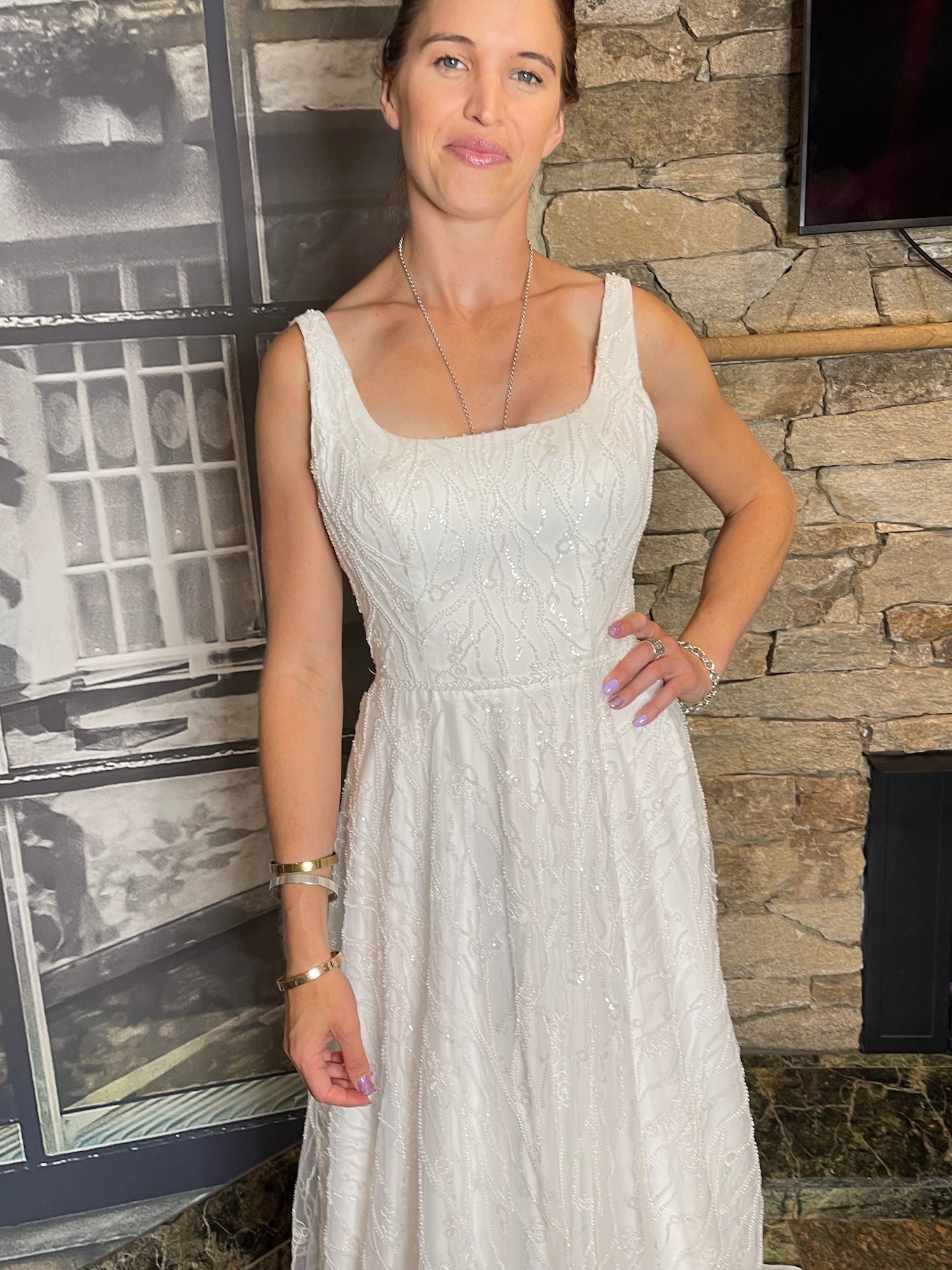 *NEW* Ivory Scoop Neckline with Low Back Fully Beaded Fabric - #1719