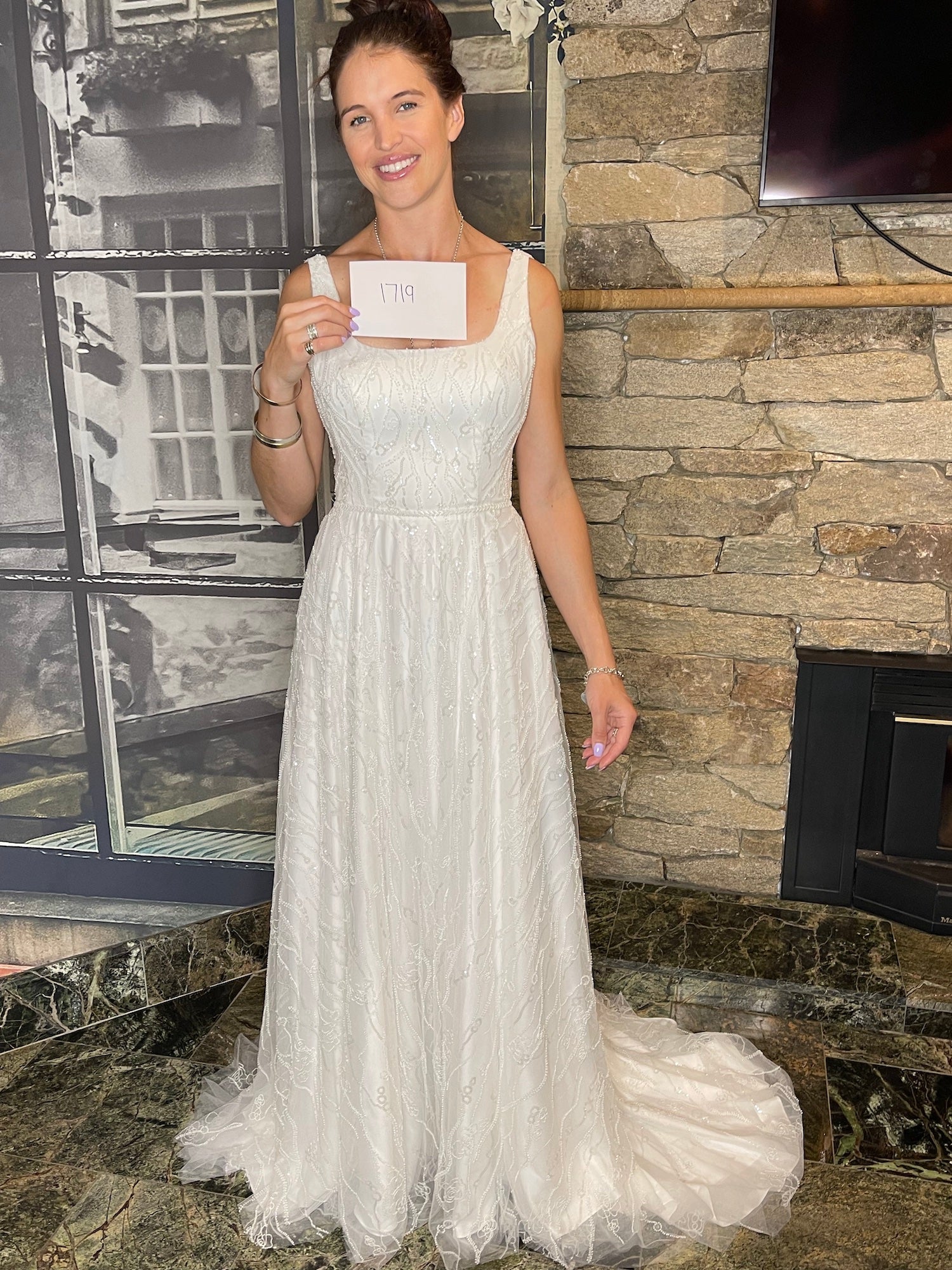 *NEW* Ivory Scoop Neckline with Low Back Fully Beaded Fabric - #1719