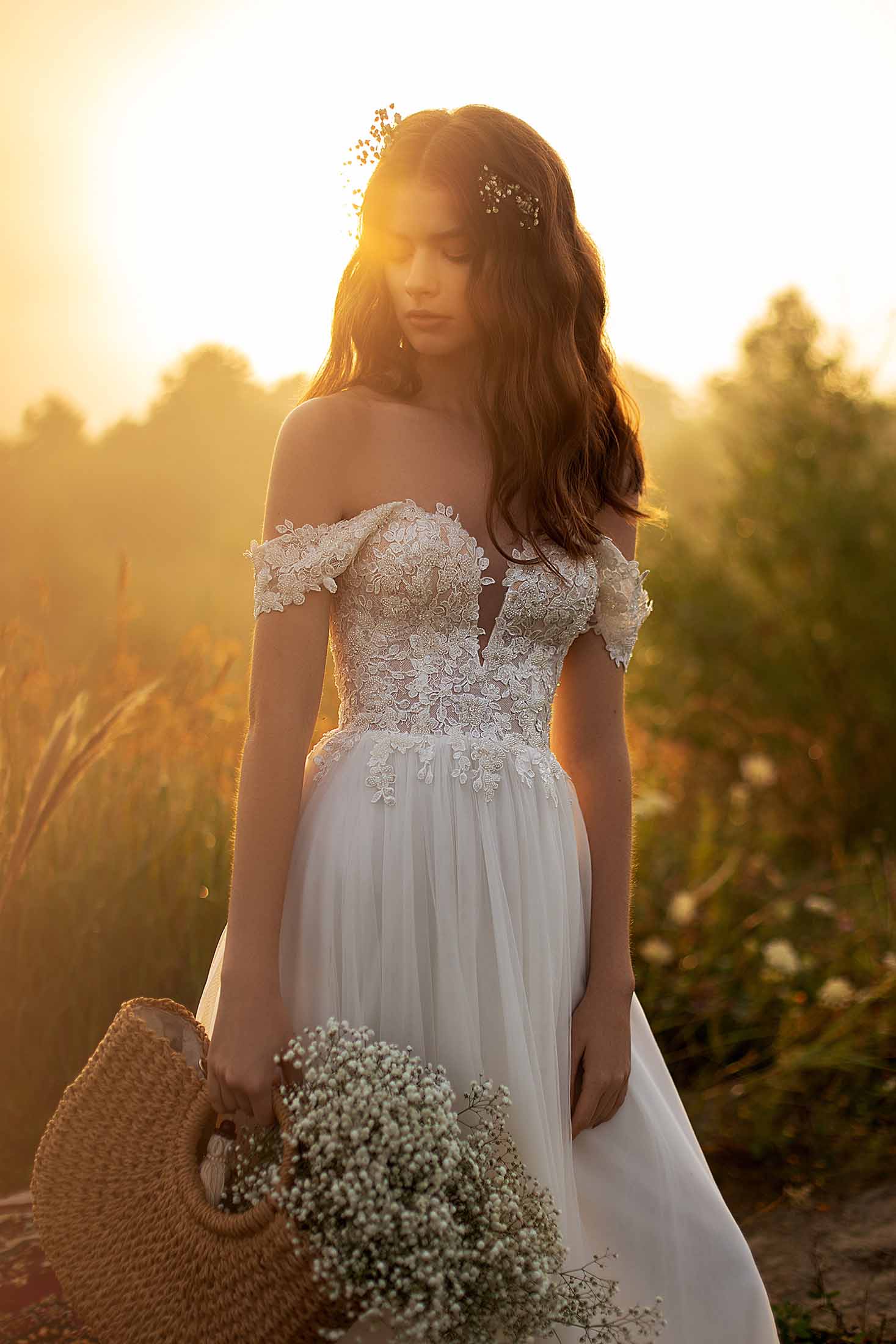 Made To Order #Andrea - Whimsical Aria Bride Wedding Dress Lace Bodice & Chiffon Skirt