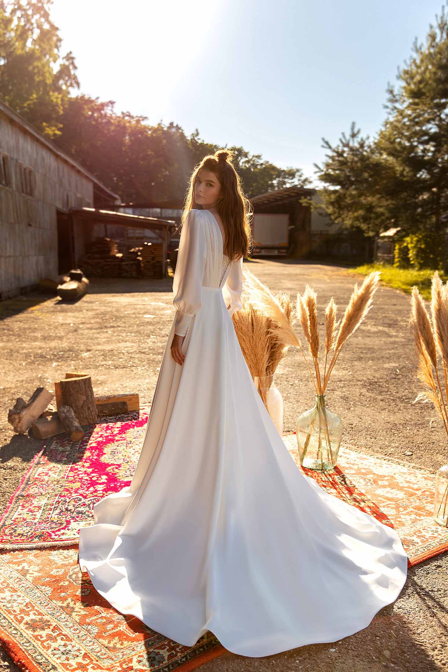 Made To Order #December - Beaded Sweetheart Neckline with Crepe V Neck and soft A-Line Bridal Gown