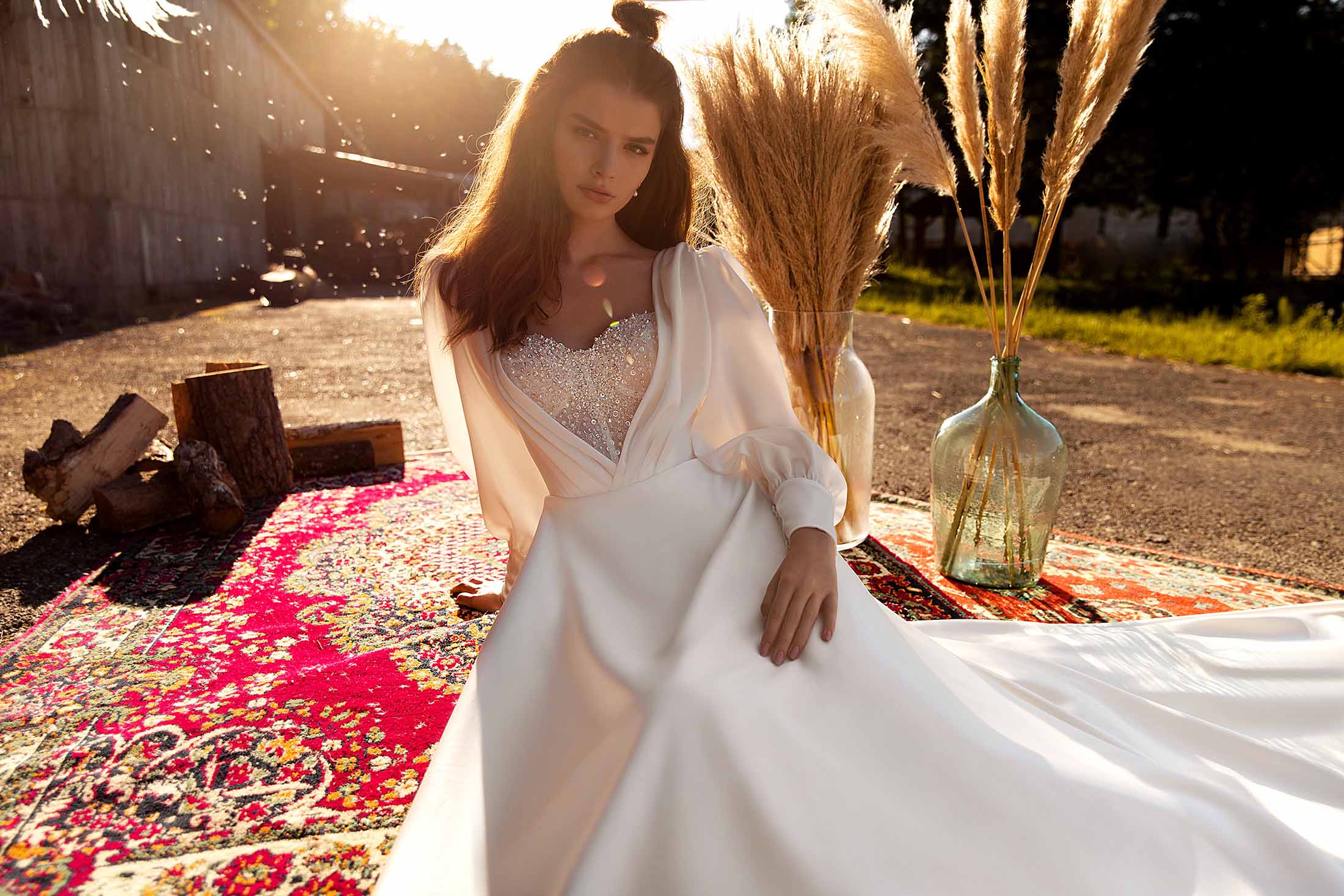 Made To Order #December - Beaded Sweetheart Neckline with Crepe V Neck and soft A-Line Bridal Gown