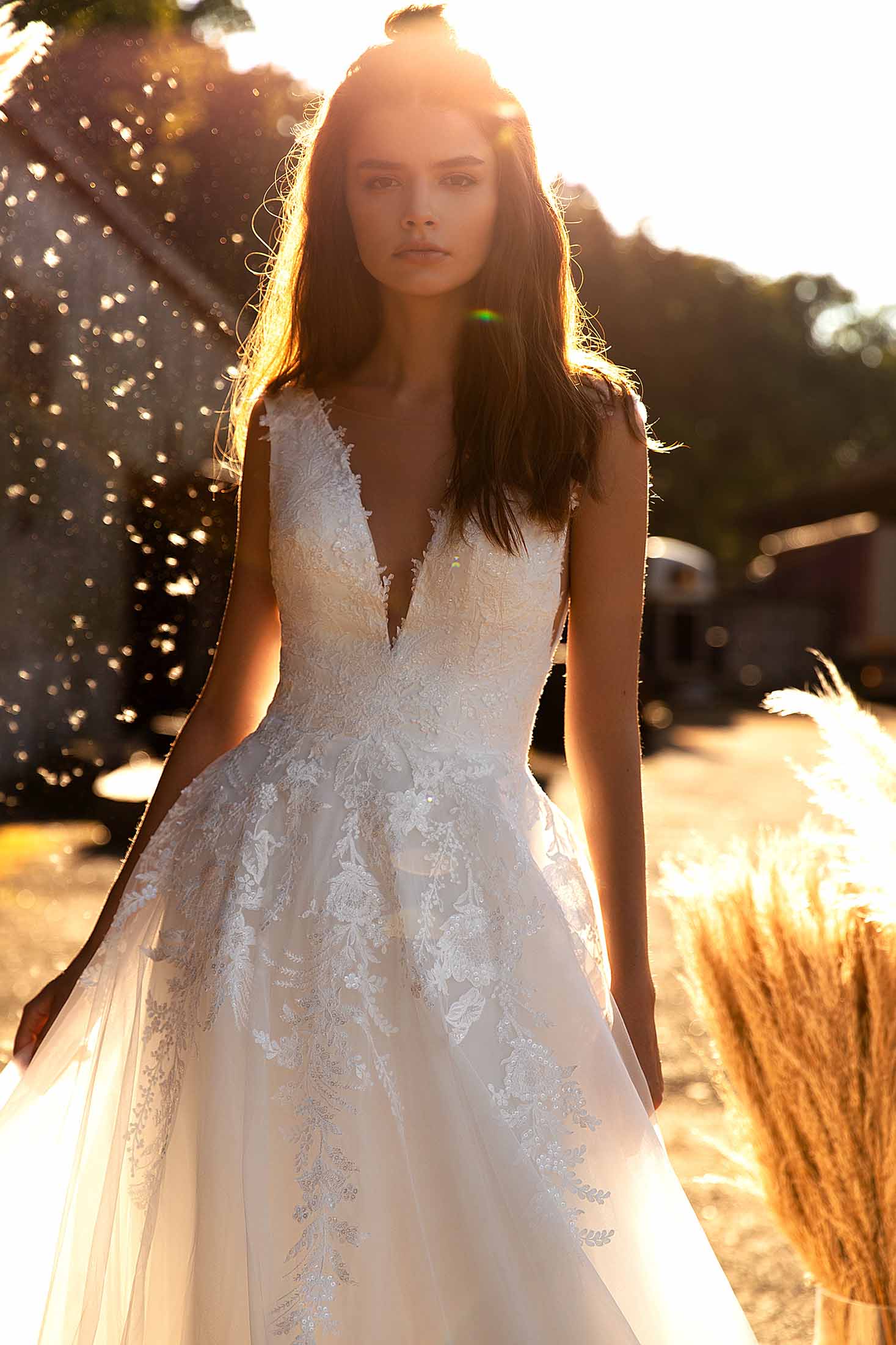 Made To Order #Drew - Lace V Neckline, V Back Tulle A-Line Bridal Gown