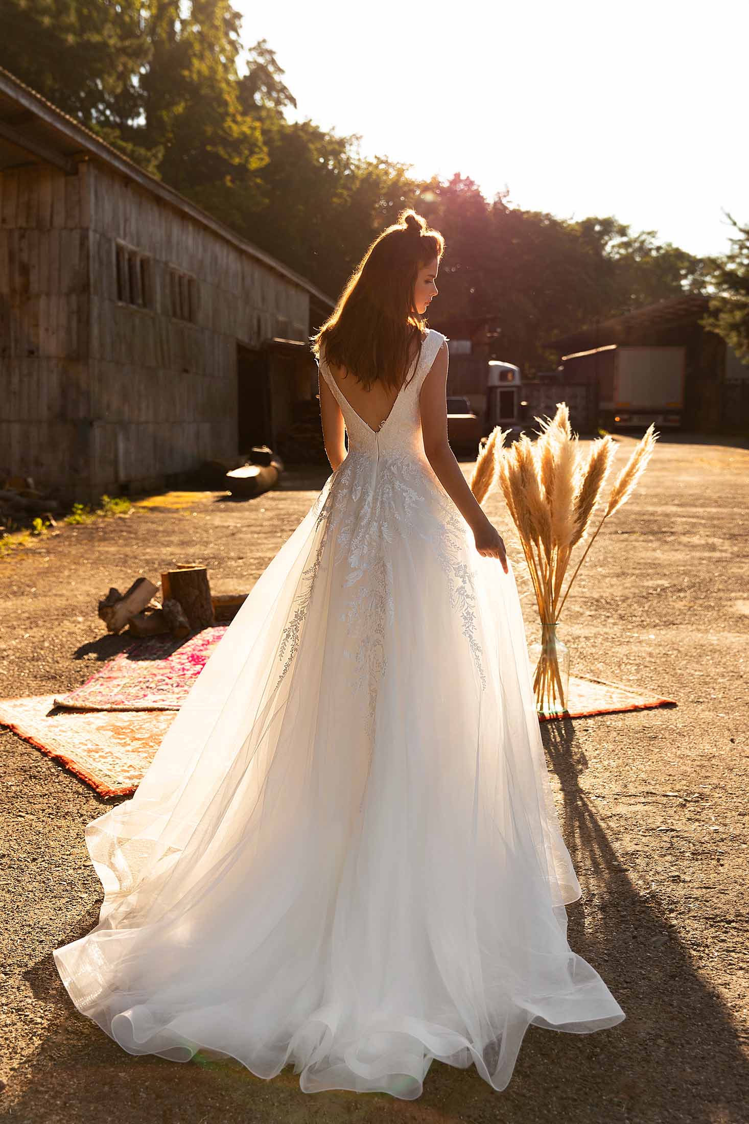 Made To Order #Drew - Lace V Neckline, V Back Tulle A-Line Bridal Gown