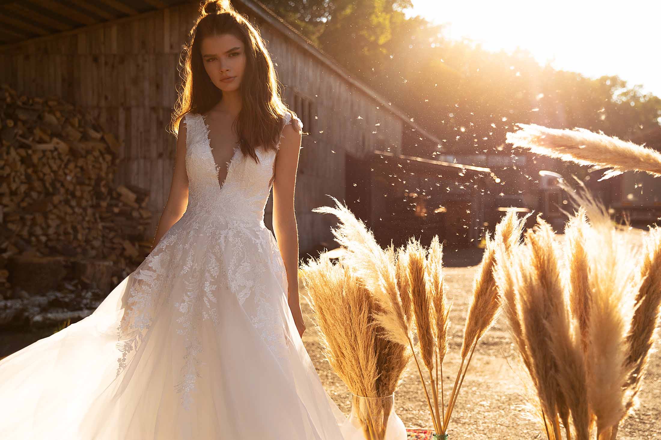 Made To Order #Drew - Lace V Neckline, V Back Tulle A-Line Bridal Gown