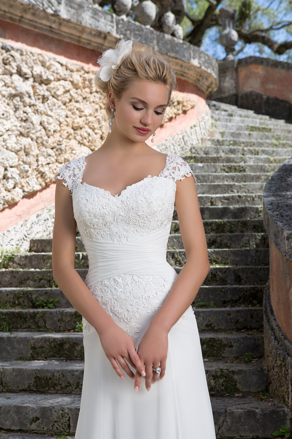 *NEW* Sincerity Bridal Sweetheart Neckline with Cap sleeves Fit & Flair Style with a V Back - #3903