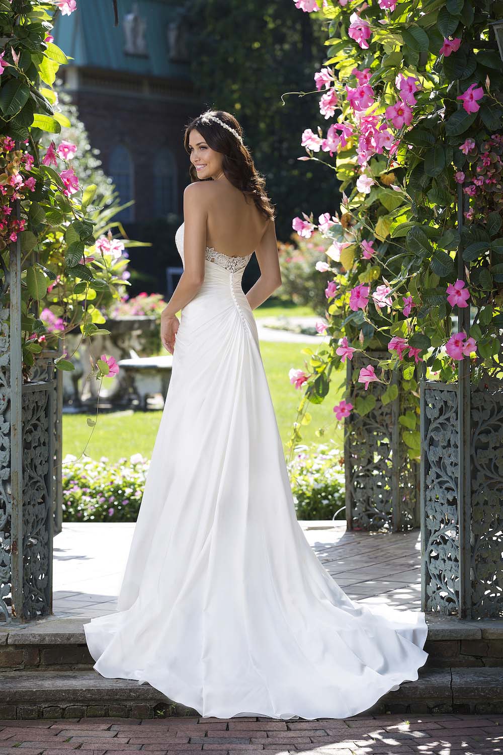 Satin Smile Neckline Strapless Beaded Bodice Wedding Dresses Online - #3918