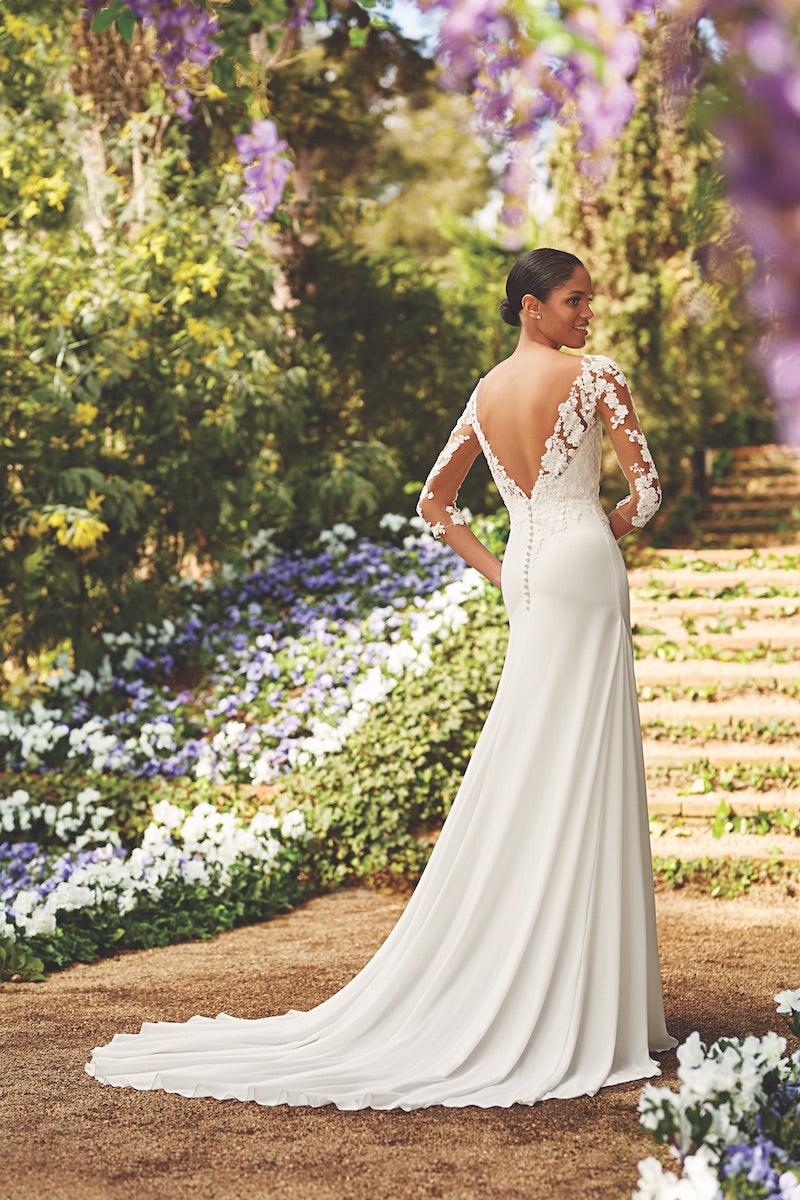*NEW* Sincerity Chiffon Fit & Flair Bridal Gown with Lace Elbow length sleeves - #44162
