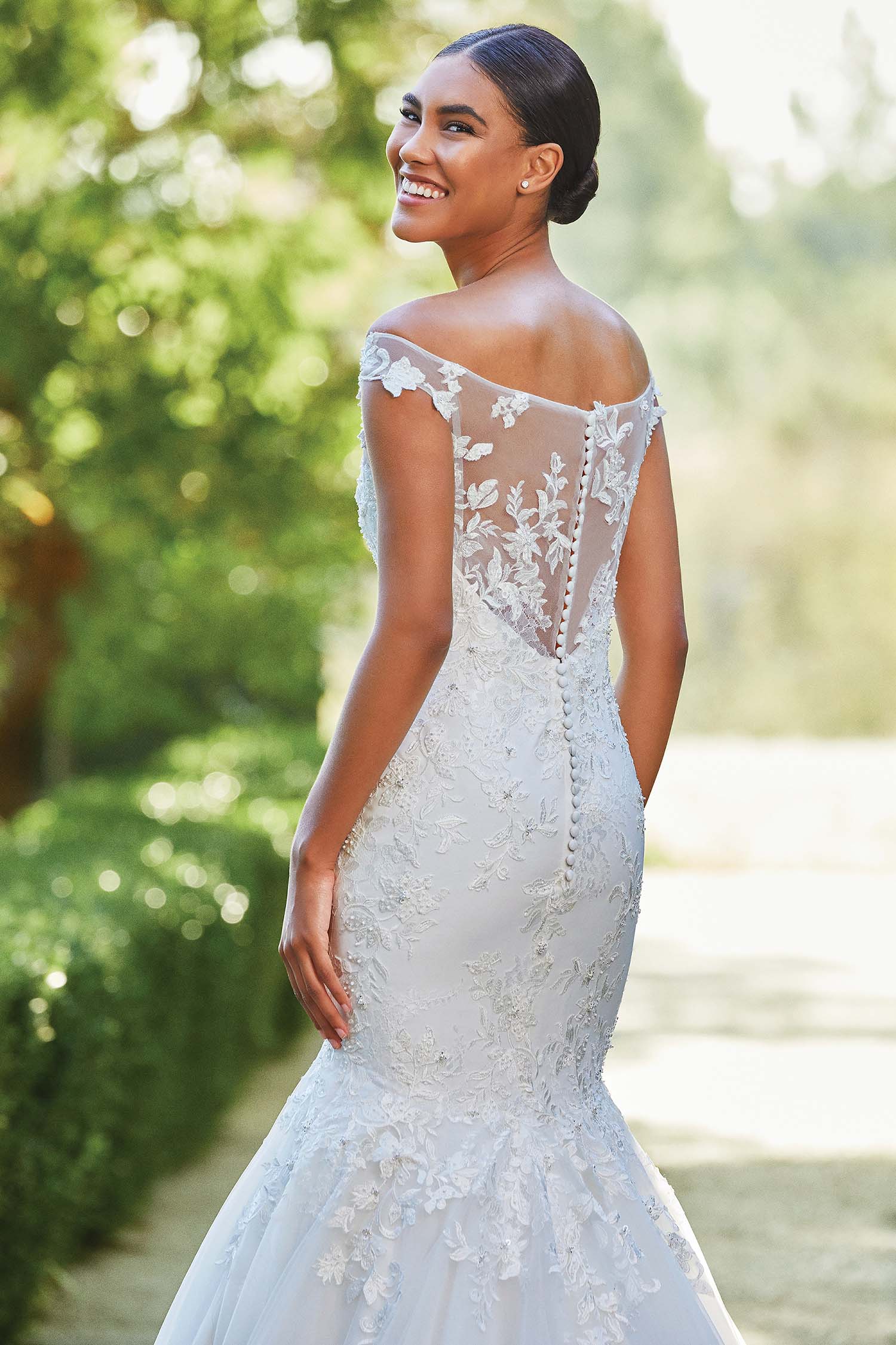 *NEW* Sincerity Fit & Flair Wide V Neckline Scattered Lace Motif Wedding Dress - #44198