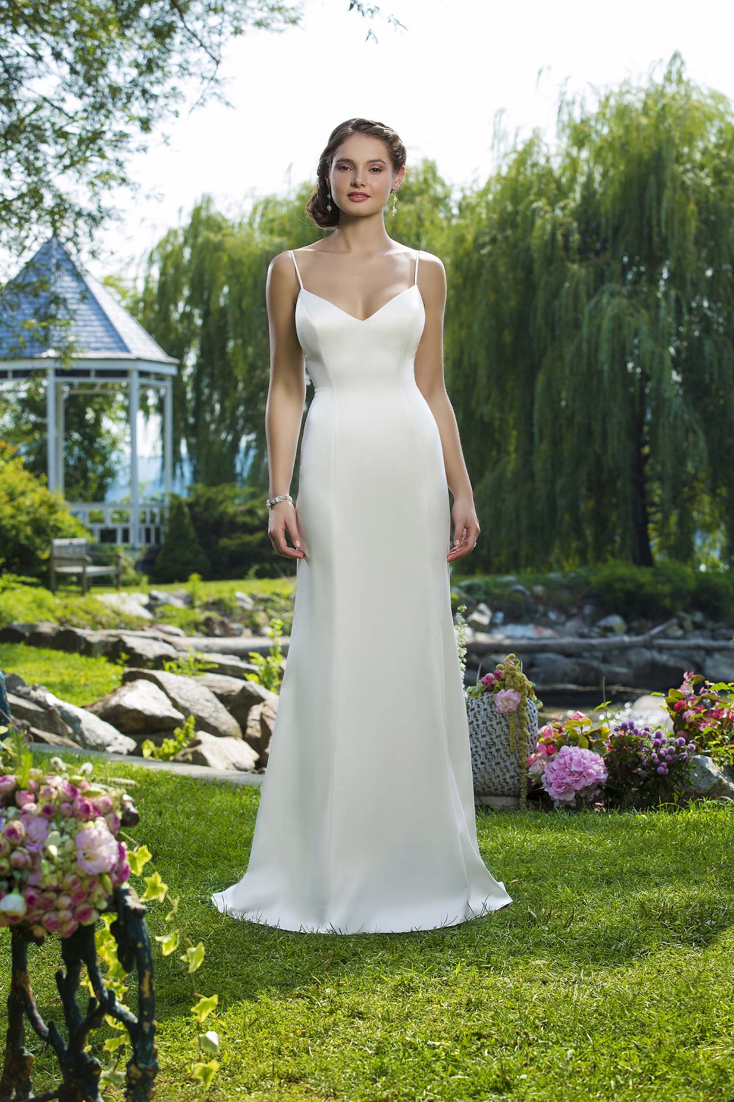 Dress with Lace Overlay, A 2-in-1 design. V neckline Bridal Dress - #6101