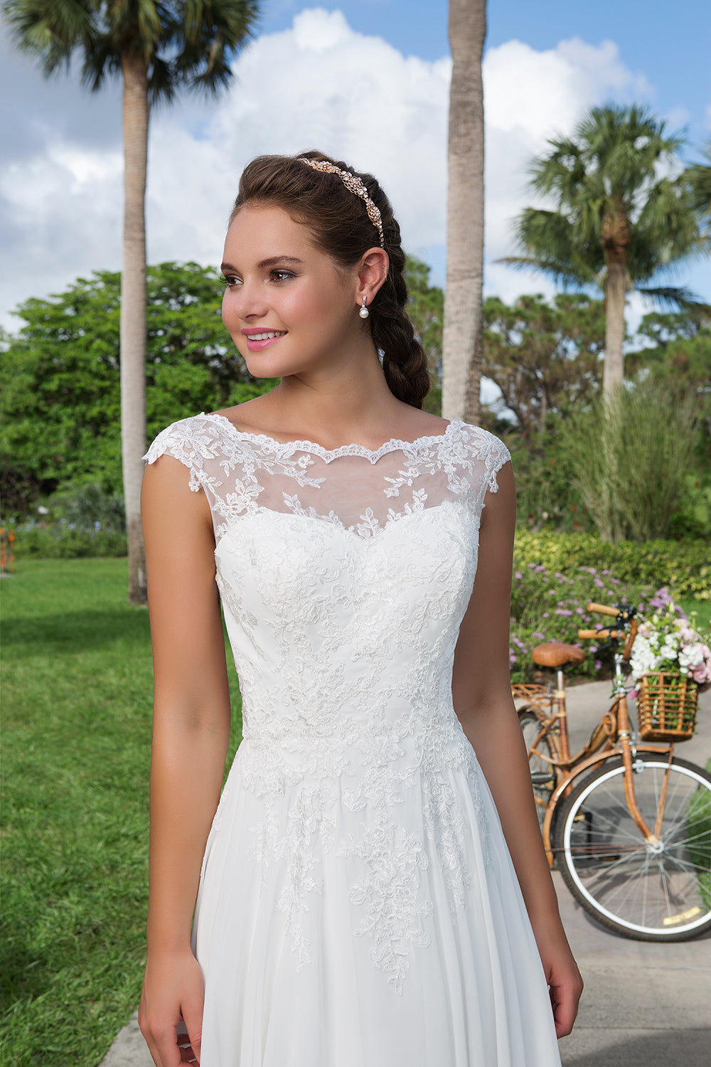 NEW* Butterfly Lace Back with Shoulder Point Lace Illusion Neckline, NEW* Butterfly Lace Back with Shoulder Point Lace Illusion Neckline,