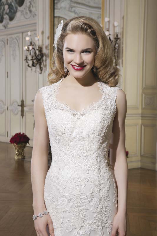 Illusion back with Button detail and flattering Queen Anne neckline - #8656