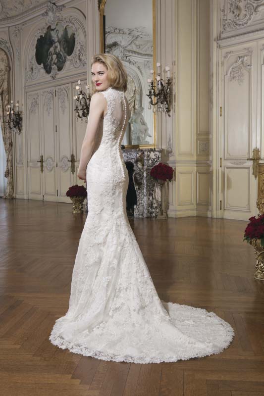 Illusion back with Button detail and flattering Queen Anne neckline - #8656