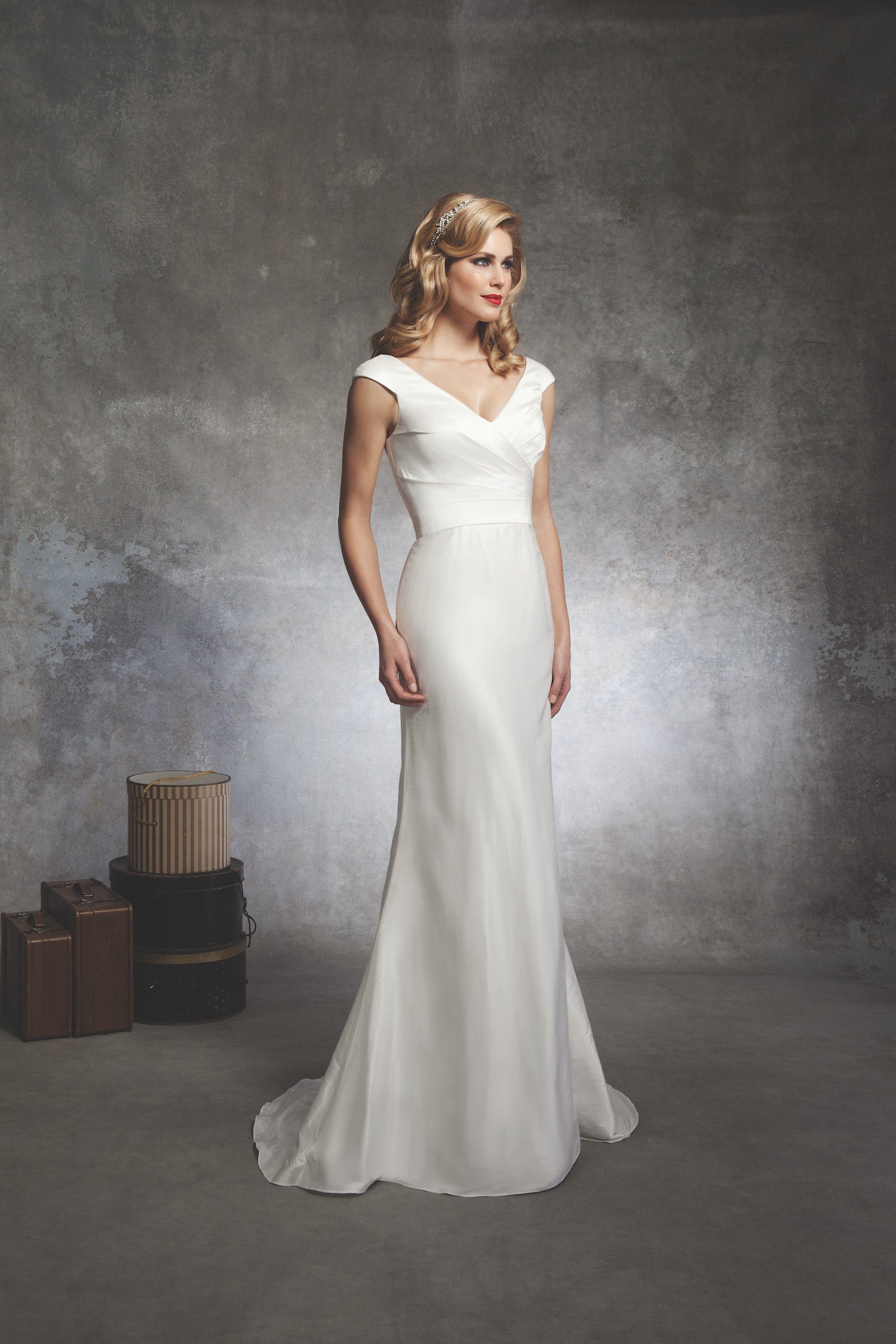 silk trumpet wedding dress Glynn: Sheer Back Embellished Strapless Satin Trumpet Wedding Dress