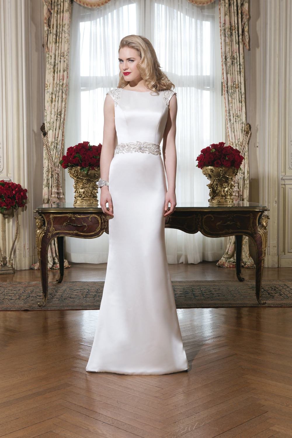 *NEW* Justin Alexander Silk Satin High Neckline with Low Back with Cowls Trumpet Style - #8764