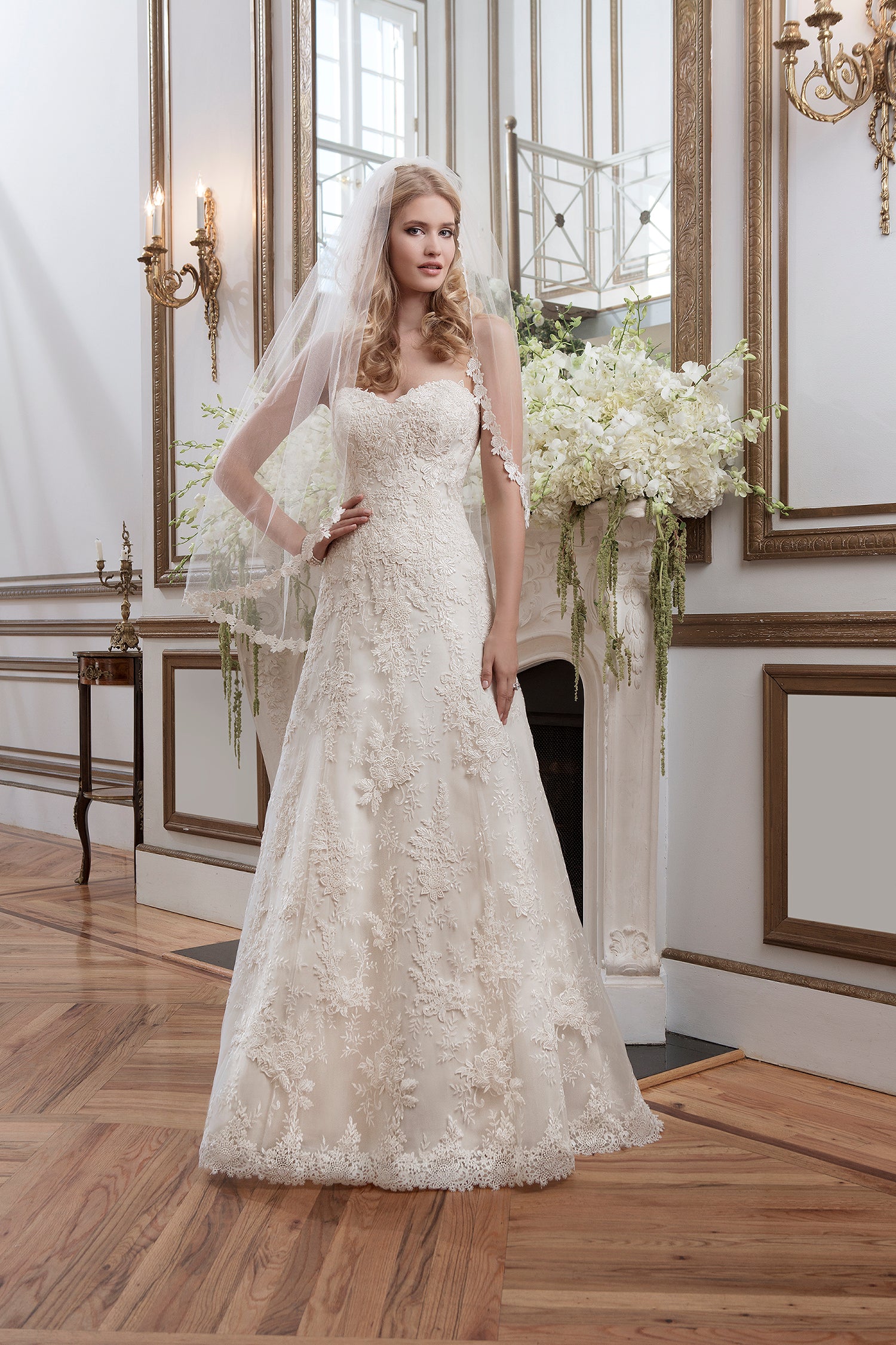 *NEW* Justin Alexander All Over Lace A-Line Dropped Waist Bridal Dress with Smile Neckline - #8788