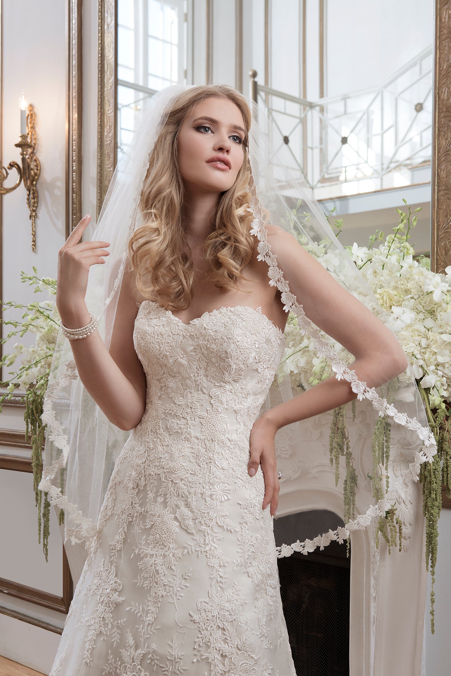 *NEW* Justin Alexander All Over Lace A-Line Dropped Waist Bridal Dress with Smile Neckline - #8788