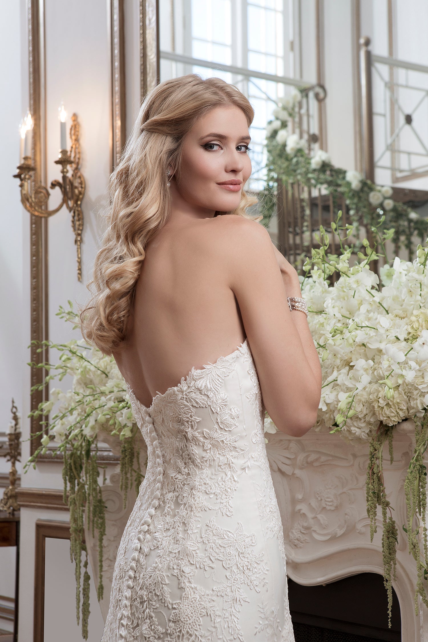 *NEW* Justin Alexander All Over Lace A-Line Dropped Waist Bridal Dress with Smile Neckline - #8788